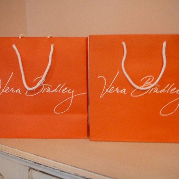 Lot of 2 Vera Bradley Orange Shopping Bags Totes with Handles - Picture 2 of 2